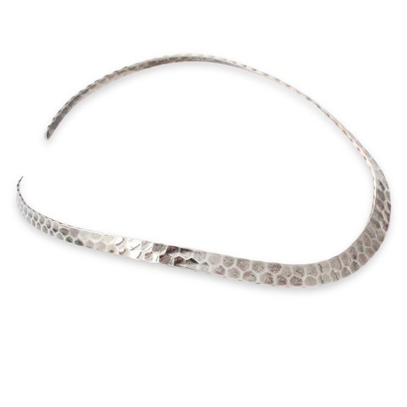 Vintage Sterling Silver Collar Necklace Wide Choker with Hammered Texture - Picture 3 of 5